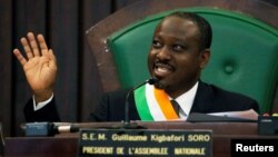 Guillaume Soro, alors président du parlement ivoirien, s'exprime à l'Assemblée nationale à Abidjan, le 8 février 2019.