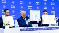 2026년 1월 22일, 스위스 다보스-클로스터스에서 열린 세계경제포럼(WEF) 연례 총회 중 진행된 '평화위원회(Board of Peace)' 서명식.