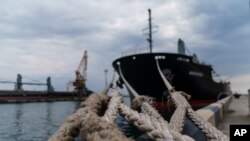 Foto ilustrasi yang menunjukkan kapal yang membawa biji-bijian Ukraina berlabuh di pelabuhan laut Odesa, Ukraina, pada 29 Juli 2022. (Foto: AP/David Goldman)