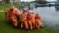 A rescue crew prepares to search for survivors in the reservoir in Guatape, Colombia, June 26, 2017, where a tourist boat packed with passengers for the holiday weekend sank.