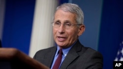 Director of the National Institute of Allergy and Infectious Diseases Dr. Anthony Fauci speaks during a coronavirus task force briefing at the White House, April 10, 2020, in Washington. 