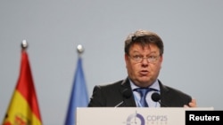 World Meteorological Organization Secretary-General Petteri Taalas speaks at the opening of the high-level segment of the COP25 in Madrid, Spain, Dec. 10, 2019. 