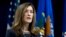 FILE - Associate Attorney General Rachel Brand speaks at the Department of Justice in Washington, Feb. 2, 2018. 
