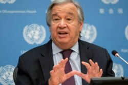 안토니우 구테흐스 유엔 사무총장이 지난달 20일 뉴욕 유엔본부에서 기자회견을 했다.