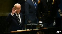 ប្រធានាធិបតីអាមេរិក លោក Joe Biden ថ្លែងក្នុងសម័យប្រជុំលើកទី៧៩ នៃមហាសន្និបាតអង្គការសហប្រជាជាតិ នៅទីស្នាក់ការអង្គការសហប្រជាជាតិ ក្នុងទីក្រុងញូវយ៉ក ថ្ងៃទី២៤ ខែកញ្ញា ឆ្នាំ២០២៤។