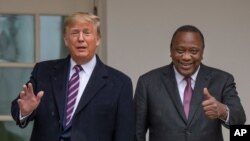 President Donald Trump welcomes Kenyan President Uhuru Kenyatta to the White House, Feb. 6, 2020, in Washington.