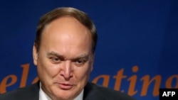 FILE - Russian Ambassador to the US Anatoly Antonov speaks in Washington, DC, in this file photo taken on Nov. 18, 2019. 