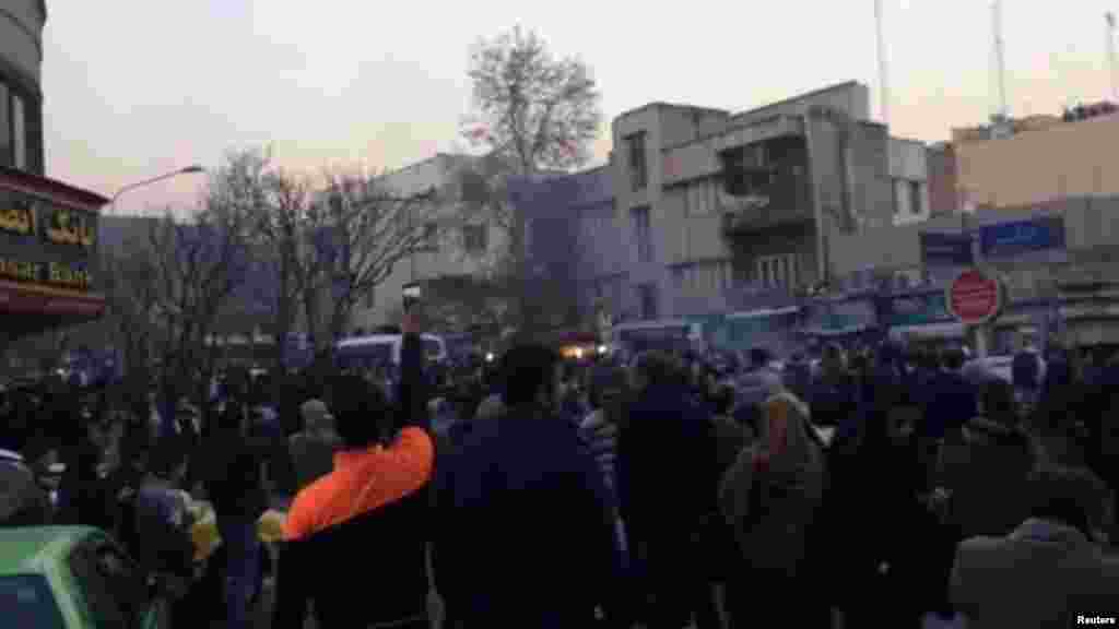 People protest in Tehran, Iran Dec. 30, 2017, in this still image from a video obtained by Reuters.