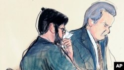 In this courtroom sketch, former pharmaceutical CEO Martin Shkreli, left, is seated next to his lawyer Ben Brafman in federal court, March 9, 2018, in New York. "Pharma Bro," vilified for jacking up the price of a lifesaving drug, was sentenced to seven years in prison for defrauding investors in two failed hedge funds. 