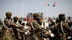 Soldiers of the Sudan People's Liberation Army march during a rehearsal for independence celebrations in the southern capital of Juba, July 5, 2011