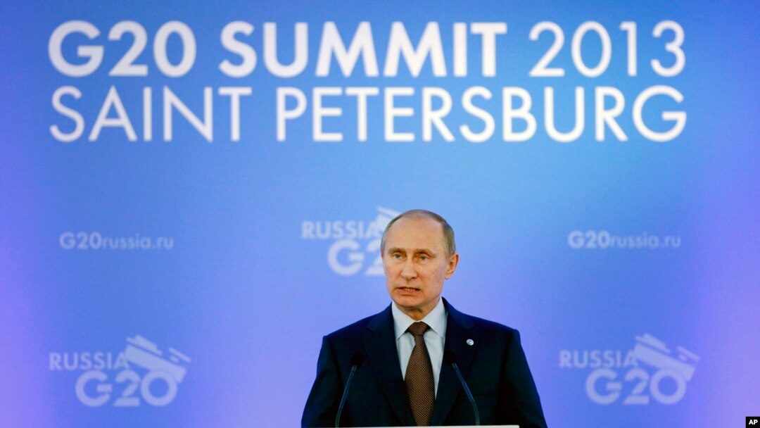 Russia's President Vladimir Putin speaks during a media conference after a G20 summit in St. Petersburg, Russia on Sept. 6, 2013.