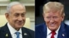 This combination of pictures created on Nov. 7, 2024 shows Israeli Prime Minister Benjamin Netanyahu in Washington, on July 25, 2024, and Donald Trump in Flint, Michigan, on Sept. 17, 2024.