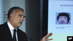 International Criminal Court Prosecutor Luis Moreno-Ocampo speaks during a press conference at the ICC in The Hague, Netherlands, June 28, 2011.