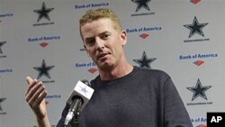 Jason Garrett responds to questions during a news conference after being named interim coach of the Dallas Cowboys, at the NFL football team's training facility in Irving, Texas, 08 Nov 2010