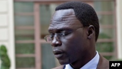 FILE - James Gatdet, who was then the spokesman for South Sudan rebel leader Riek Machar, is pictured in Addis Ababa, May 9, 2014. 