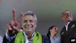 Lenin Moreno, candidato del partido oficialista ecuatoriano Alianza País, y su compañero de boleta Jorge Glas, declarados ganadores de las elecciones presidenciales del 2 de abril.