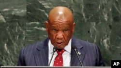 In this Friday, Sept. 27, 2019, file photo Lesotho's Prime Minister Thomas Motsoahae Thabane addresses the 74th session of the United Nations General Assembly.