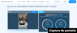 Captura de análisis en Hive Moderation, una herramienta de verificación que detecta contenido con IA.