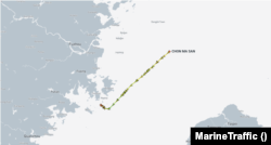 유엔 제재 대상인 북한 유조선 천마산호가 22일 중국 연안으로 이동한 항적. 자료=MarineTraffic