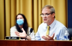 Rep Jim Jordan, D-Ohio, speaks during a House Judiciary subcommittee on antitrust on Capitol Hill, July 29, 2020, in Washington.