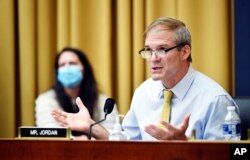 FILE - Rep Jim Jordan, D-Ohio, speaks on Capitol Hill, July 29, 2020.