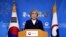 South Korea's Foreign Minister Kang Kyung-wha speaks during a briefing on the 2015 South Korea-Japan agreement over South Korea's "comfort women" issue at the Foreign Ministry in Seoul, Jan. 9, 2018. 