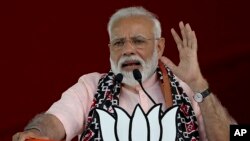 PM India Narendra Modi dalam kampanye untuk partainya Bharatiya Janata Party in Hyderabad, India, April 1, 2019. India's general elections will be held in seven phases starting April 11. 