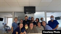 The ICU team at Lake Charles Memorial Hospital getting together for a photo on the morning after the storm had passed. (Photo Courtesy/Shannon Williams)