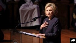 FILE - Former Secretary of State Hillary Clinton speaks during funeral services for Rep. Elijah Cummings, Oct. 25, 2019, in Baltimore.