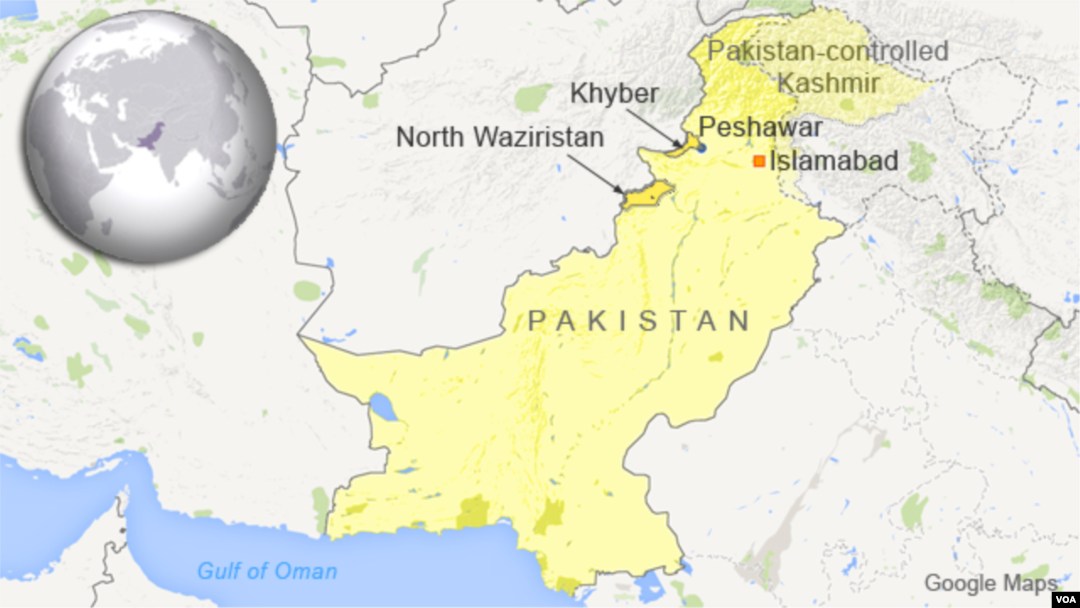 Peta wilayah Khyber dan Waziristan Utara, Pakistan.