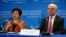 WHO Director-General Margaret Chan, left, and United Nations official David Nabarro lead a briefing on the Ebola outbreak in West Africa at the U.N. Foundation in Washington, Sept. 3, 2014. 