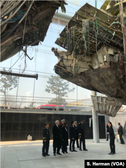 FILE - U.S. Vice President Mike Pence inspects the Cheonan, a South Korea warship that was sent to the bottom of the Yellow Sea, March 26, 2010, by an explosion blamed on a North Korean torpedo.
