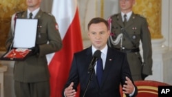 Poland's new President Andrzej Duda speaks during his inauguration ceremony at the Royal Castle in Warsaw, Poland, August 6, 2015.