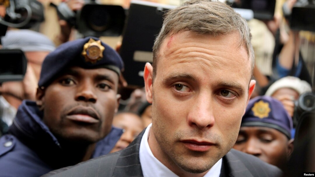 Olympic and Paralympic track star Oscar Pistorius leaves court after appearing for the 2013 killing of his girlfriend Reeva Steenkamp in the North Gauteng High Court in Pretoria, South Africa, June 14, 2016.