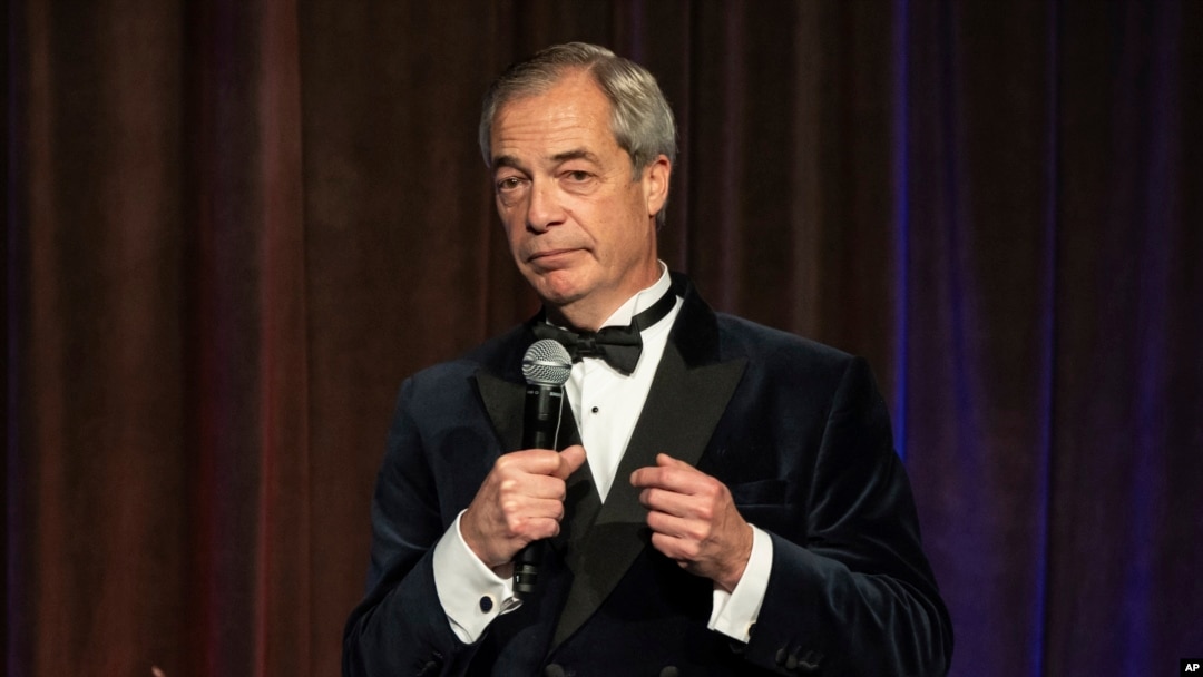 Reform U.K. leader Nigel Farage speaks during the New York Young Republican Club's annual gala on Dec. 15, 2024, in New York. Farage says he has met with billionaire Elon Musk to discuss a potential $100 million donation to his far-right party.