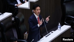 Move Forward Party Leader Pita Limjaroenrat speaks during a voting session for a new prime minister at the parliament, in Bangkok, Thailand, July 13, 2023. 