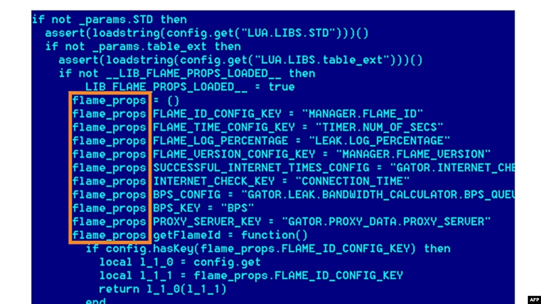 This undated screen grab taken released by the Kaspersky Lab site shows code related to the computer virus known as Flame. 