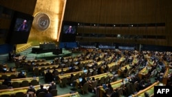 United Nations Secretary-General Antonio Guterres speaks on 2025 priorities to the U.N. General Assembly in New York on Jan. 15, 2025. He urged the finalization of a Gaza ceasefire and hostage release.