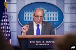 FILE - Acting Customs and Border Protection director Mark Morgan speaks with reporters in the briefing room at the White House, Nov. 14, 2019.