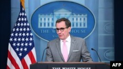 FILE—US National Security Council spokesman John Kirby speaks during the daily briefing in the Brady Briefing Room of the White House in Washington, DC, on March 22, 2024.