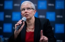 ophie Richardson, China director at Human Rights Watch, speaks during a press conference at the New York United Nations headquarters on Jan. 14, 2020.