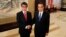Japanese Foreign Minister Taro Kono, left, and Chinese Premier Li Keqiang pose for a photo before their meeting at the Zhongnanhai Leadership Compound in Beijing, Jan. 28, 2018. 