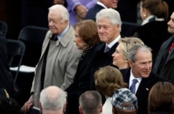 Former presidents and first ladies, Jimmy Carter, Rosalynn Carter, Bill Clinton, Hillary Clinton, George W. Bush and Laura Bush attend the inauguration of Donald Trump as the 45th U.S. president in Washington, Jan. 20, 2017.