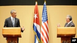 کنفرانس خبری روسای جمهوری آمریکا و کوبا در هاوانا