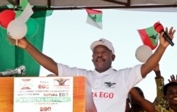 FILE - Burundi's president Pierre Nkurunziza attends a rally to launch the ruling party's campaign calling for a "Yes" vote in the upcoming constitutional referendum, in Bugendana, Gitega province, May 2, 2018.