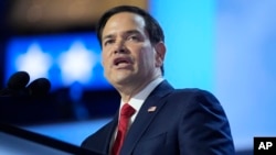 FILE - U.S. Senator Marco Rubio speaks during the Republican National Convention in Milwaukee, Wisconsin, July 16, 2024. He is one of three U.S. lawmakers demanding an investigation into the U.S. consulting firm McKinsey over its work related to China.