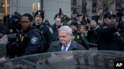 Former Senator Bob Menendez, a New Jersey Democrat, departs Manhattan federal court after his sentencing on a bribery conviction, in New York, Jan. 29, 2025.