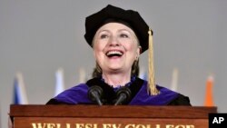 Former Secretary of State Hillary Clinton delivers the commencement address at Wellesley College.