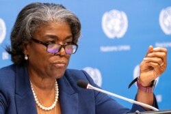 U.S. Ambassador to the United Nations, Linda Thomas-Greenfield speaks to reporters during a news conference, March 1, 2021, at U.N. headquarters.