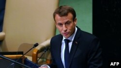 Le président français Emmanuel Macron prend la parole lors du débat général de la 73ème session de l’Assemblée générale des Nations Unies à New York, le 25 septembre 2018.